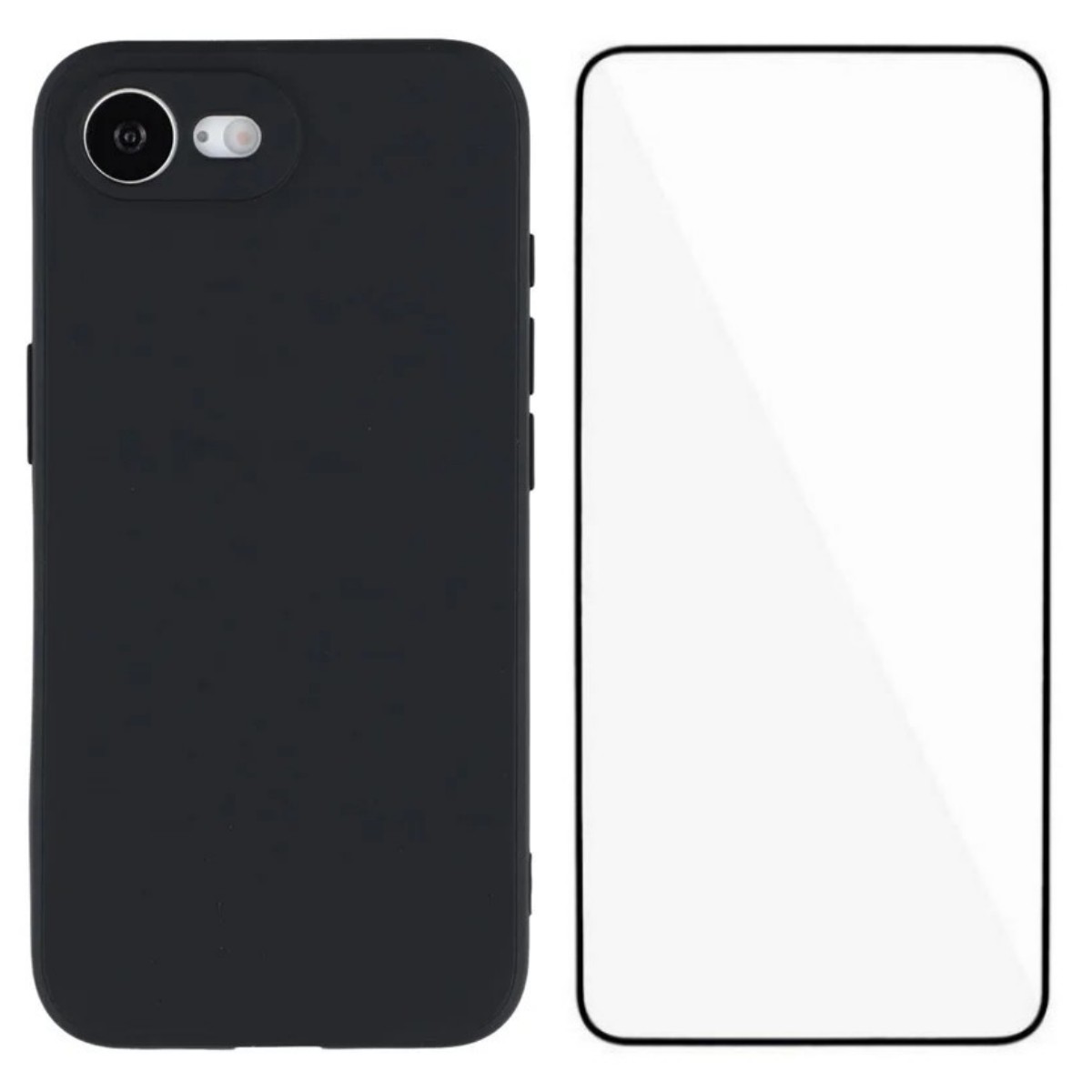 For iPhone 16e Case WANLONFENG ZB Series Precise Cutouts Straight Edge TPU Phone Cover with Tempered Glass Film - Black