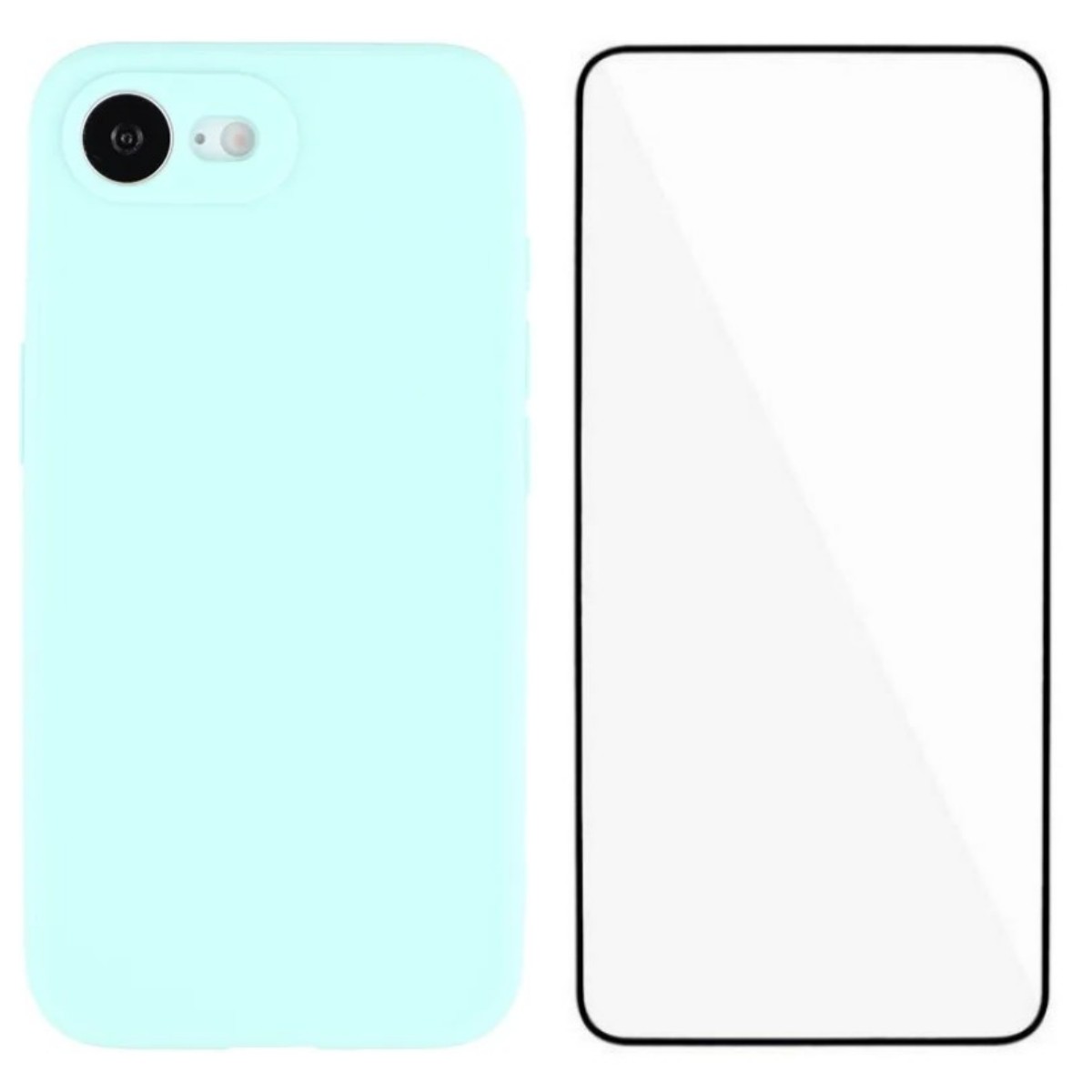 For iPhone 16e Case WANLONFENG ZB Series Precise Cutouts Straight Edge TPU Phone Cover with Tempered Glass Film - Baby Blue