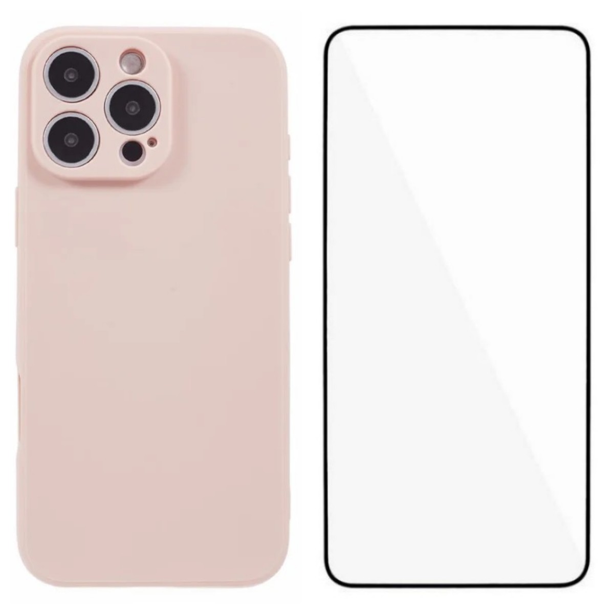 For iPhone 16 Pro Case WANLONFENG ZB Series Precise Cutouts Straight Edge TPU Phone Cover with Tempered Glass Film - Pink