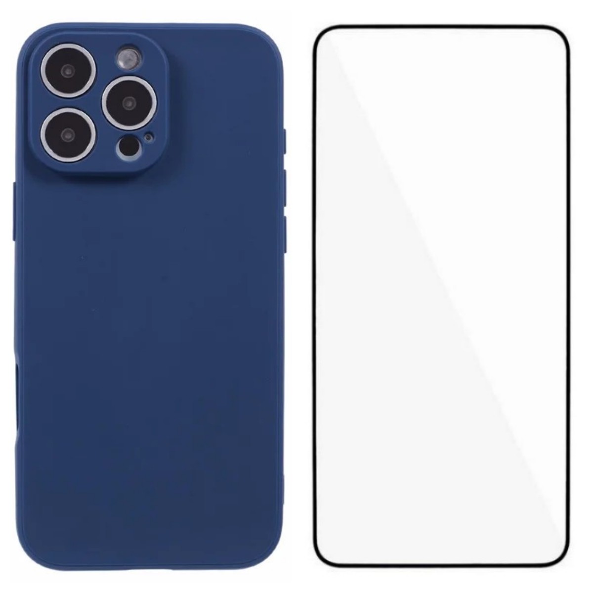 For iPhone 16 Pro Max Case WANLONFENG ZB Series Precise Cutouts Straight Edge TPU Phone Cover with Tempered Glass Film - Sapphire