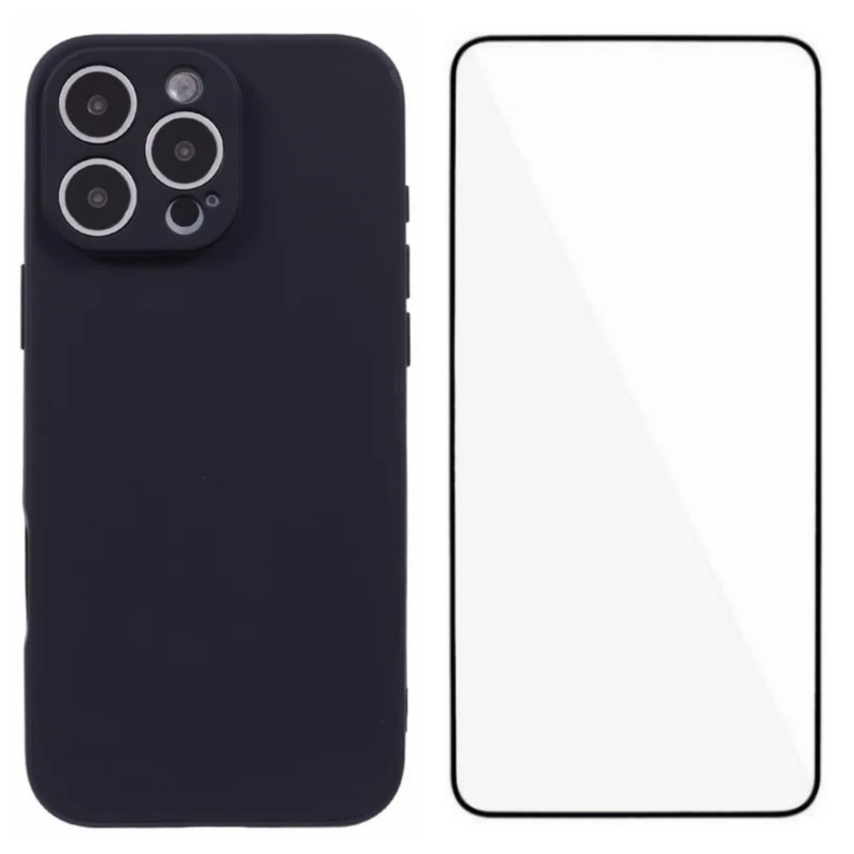 For iPhone 16 Pro Max Case WANLONFENG ZB Series Precise Cutouts Straight Edge TPU Phone Cover with Tempered Glass Film - Black