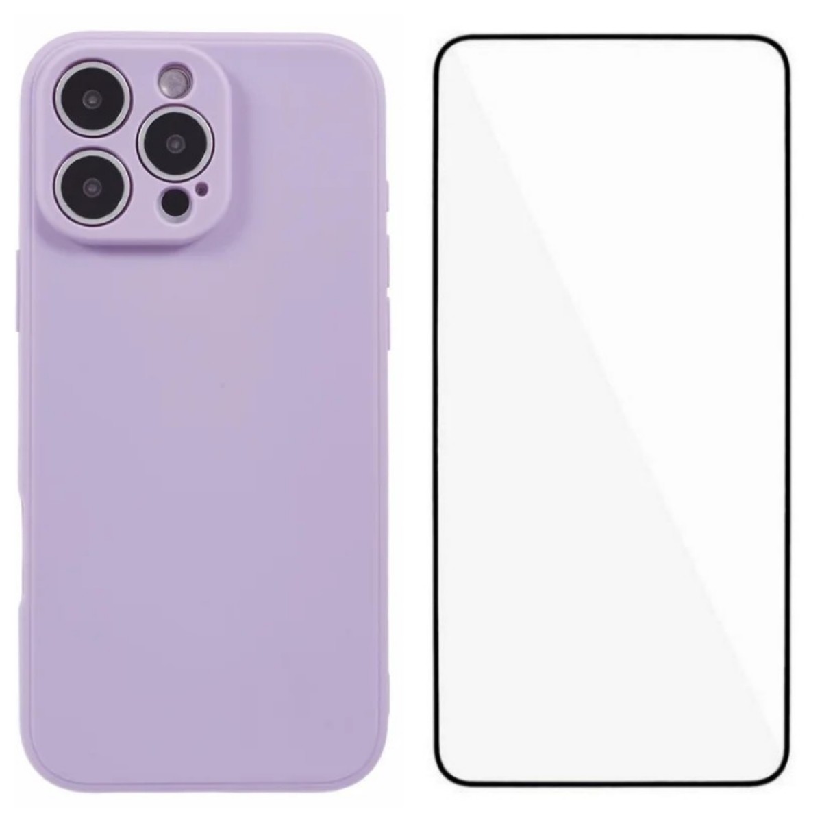 For iPhone 16 Pro Max Case WANLONFENG ZB Series Precise Cutouts Straight Edge TPU Phone Cover with Tempered Glass Film - Purple