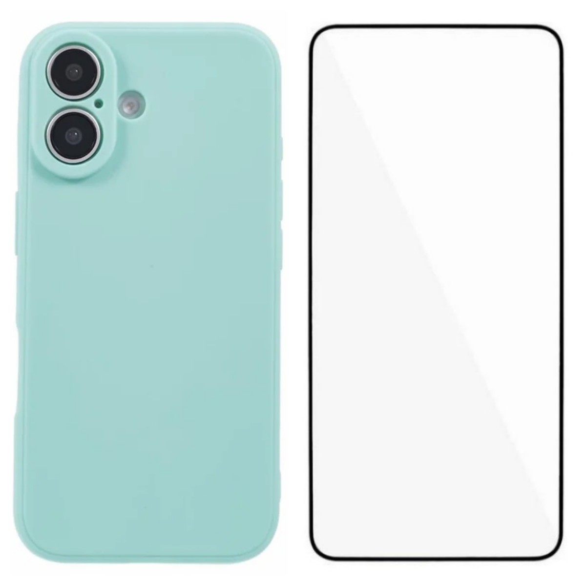 For iPhone 16 Case WANLONFENG ZB Series Precise Cutouts Straight Edge TPU Phone Cover with Tempered Glass Film - Baby Blue
