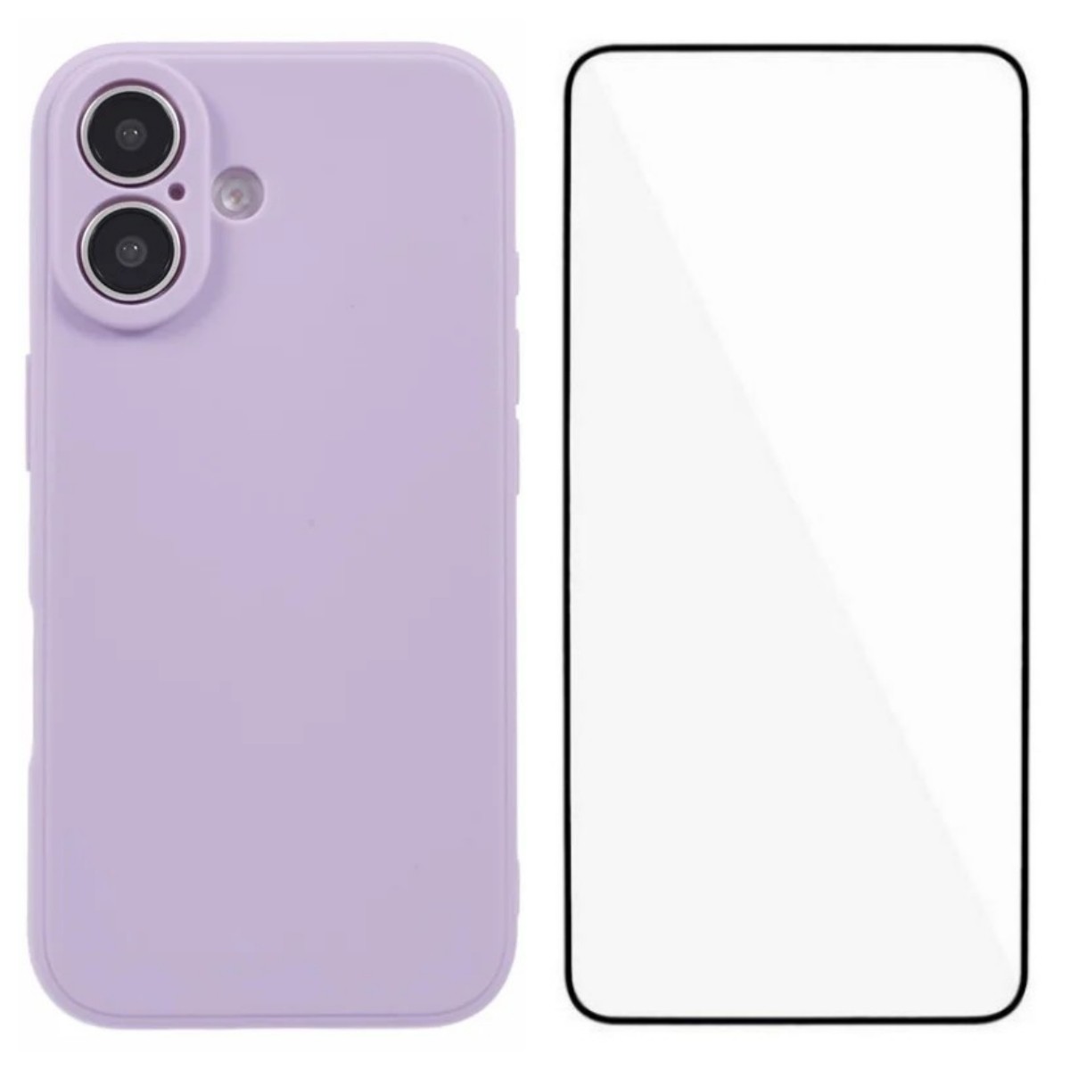 For iPhone 16 Case WANLONFENG ZB Series Precise Cutouts Straight Edge TPU Phone Cover with Tempered Glass Film - Purple