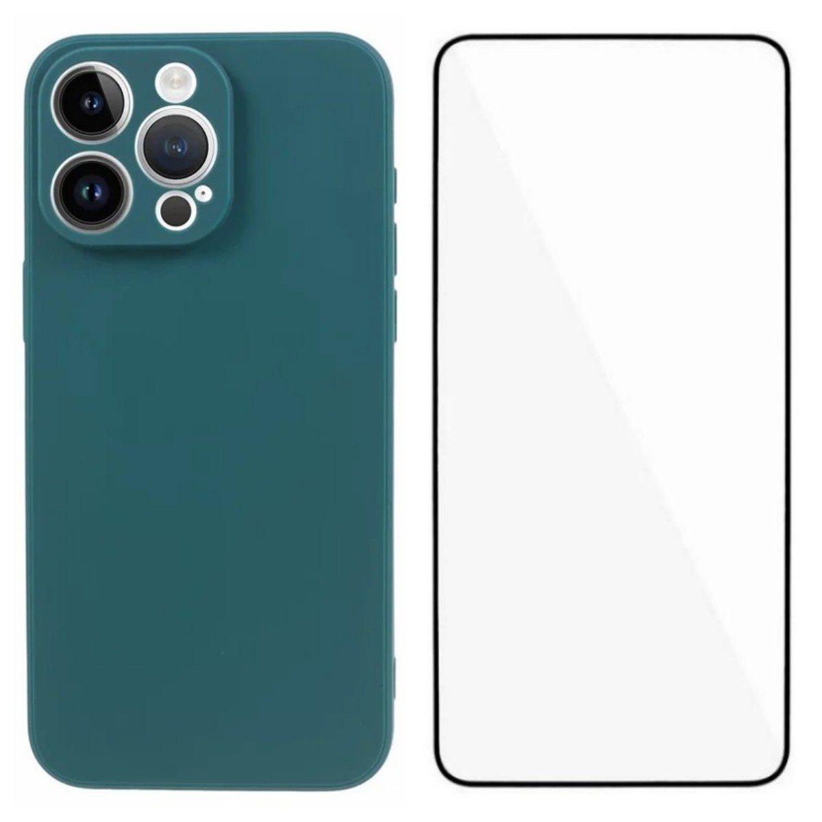 For iPhone 15 Pro Case WANLONFENG ZB Series Precise Cutouts Straight Edge TPU Phone Cover with Tempered Glass Film - Army Green