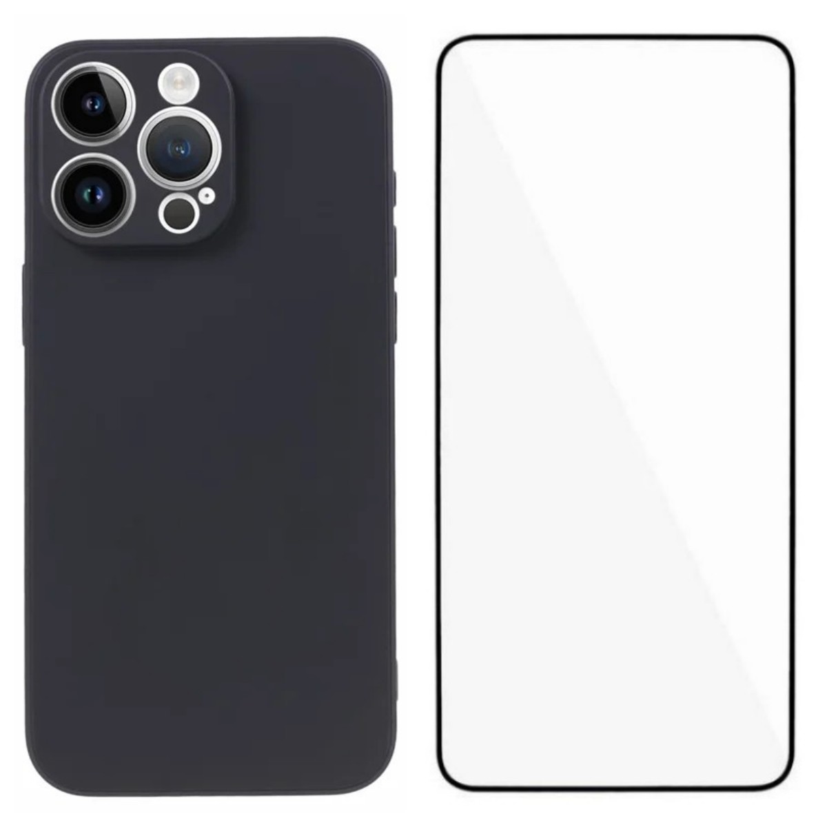 For iPhone 15 Pro Case WANLONFENG ZB Series Precise Cutouts Straight Edge TPU Phone Cover with Tempered Glass Film - Black