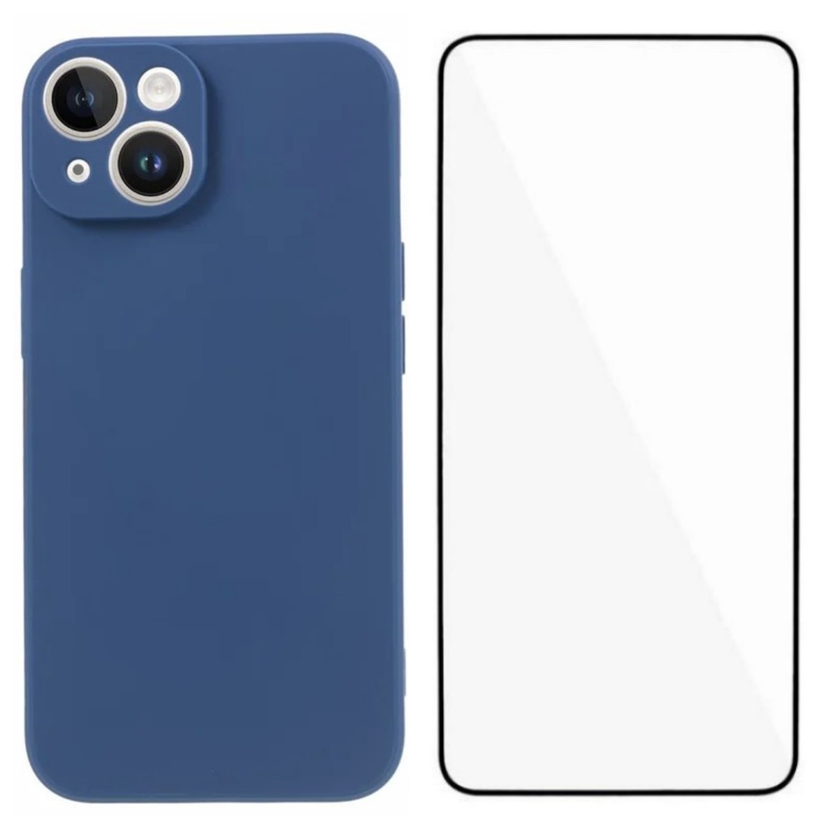 For iPhone 15 Case WANLONFENG ZB Series Precise Cutouts Straight Edge TPU Phone Cover with Tempered Glass Film - Sapphire