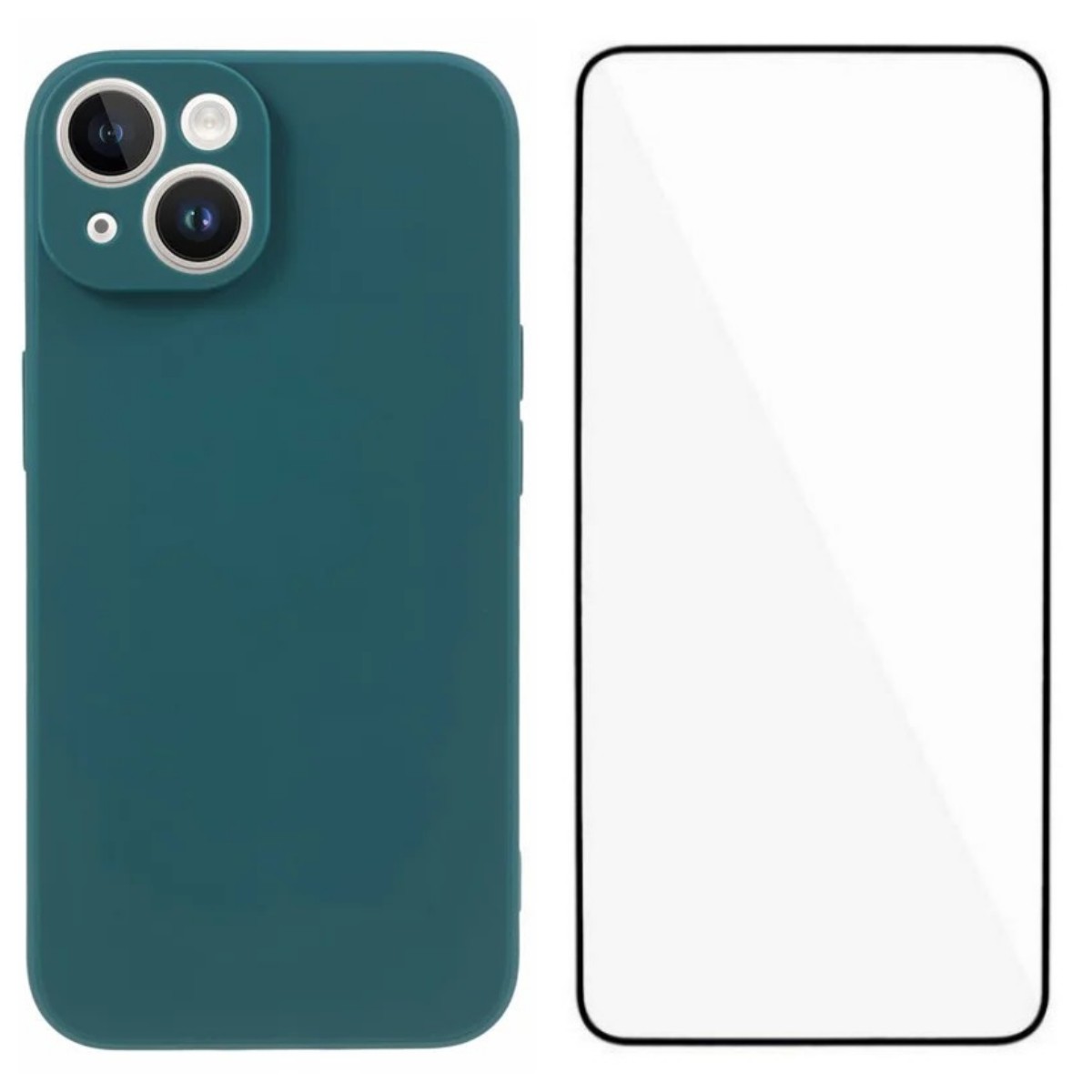 For iPhone 15 Case WANLONFENG ZB Series Precise Cutouts Straight Edge TPU Phone Cover with Tempered Glass Film - Army Green