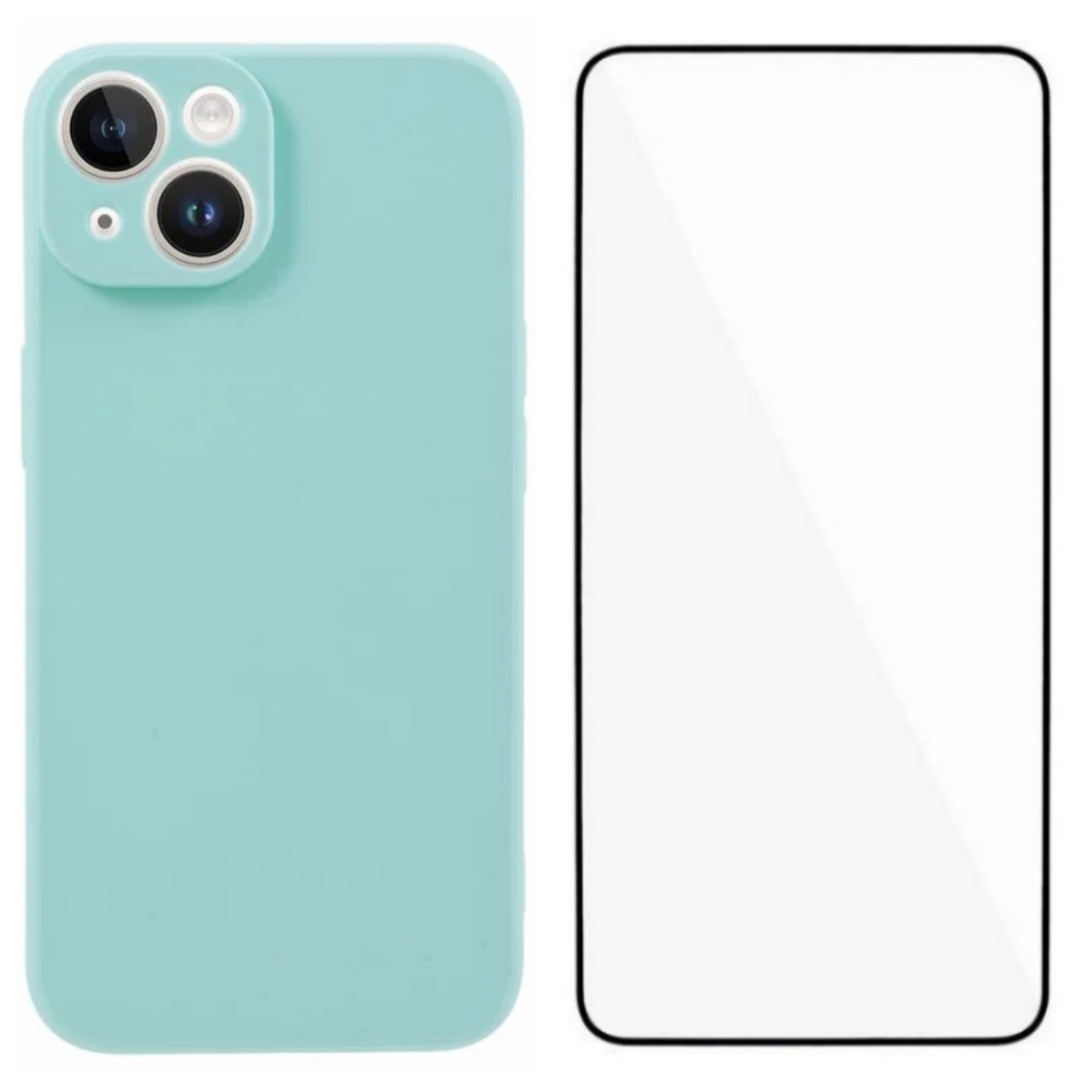 For iPhone 15 Case WANLONFENG ZB Series Precise Cutouts Straight Edge TPU Phone Cover with Tempered Glass Film - Baby Blue