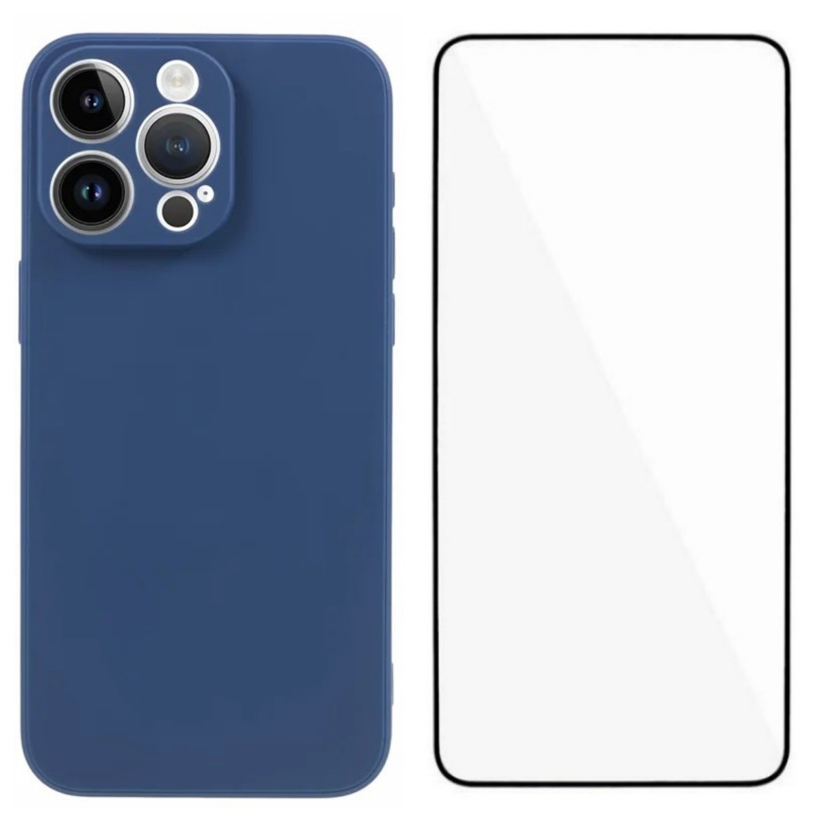 For iPhone 15 Pro Max Case WANLONFENG ZB Series Precise Cutouts Straight Edge TPU Phone Cover with Tempered Glass Film - Sapphire