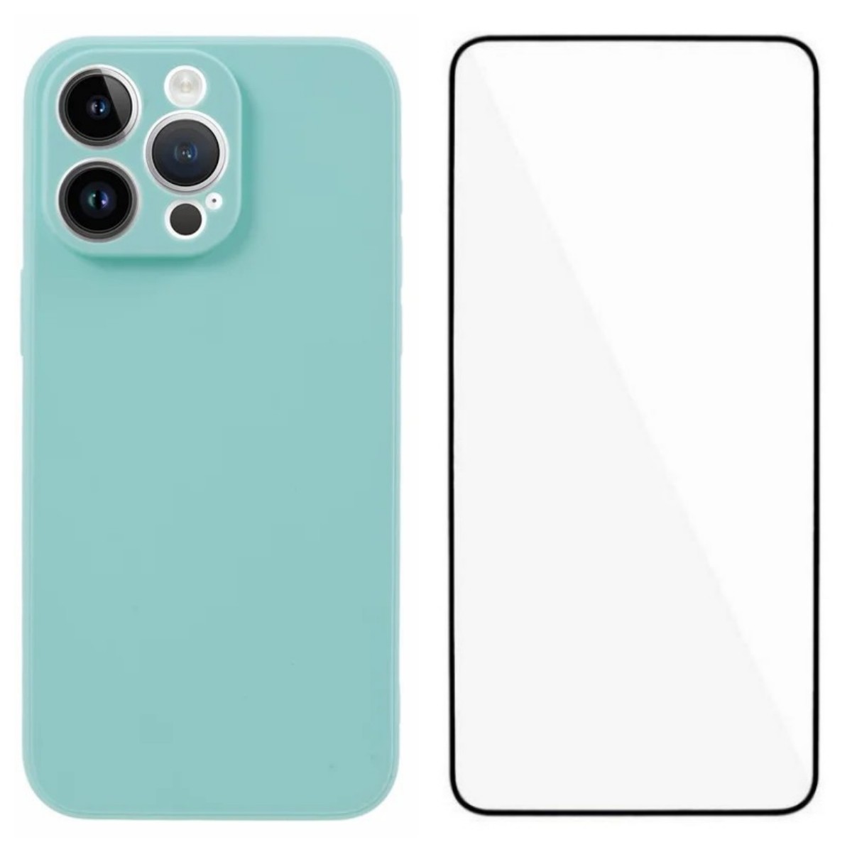 For iPhone 15 Pro Max Case WANLONFENG ZB Series Precise Cutouts Straight Edge TPU Phone Cover with Tempered Glass Film - Baby Blue