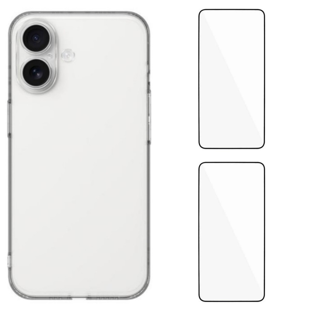 For iPhone 16 Phone Cover with 2 Screen Films WANLONFENG YJ1 Series Clear TPU Case Precise Lens Hole 1.5mm Rounded Edge - Transparent