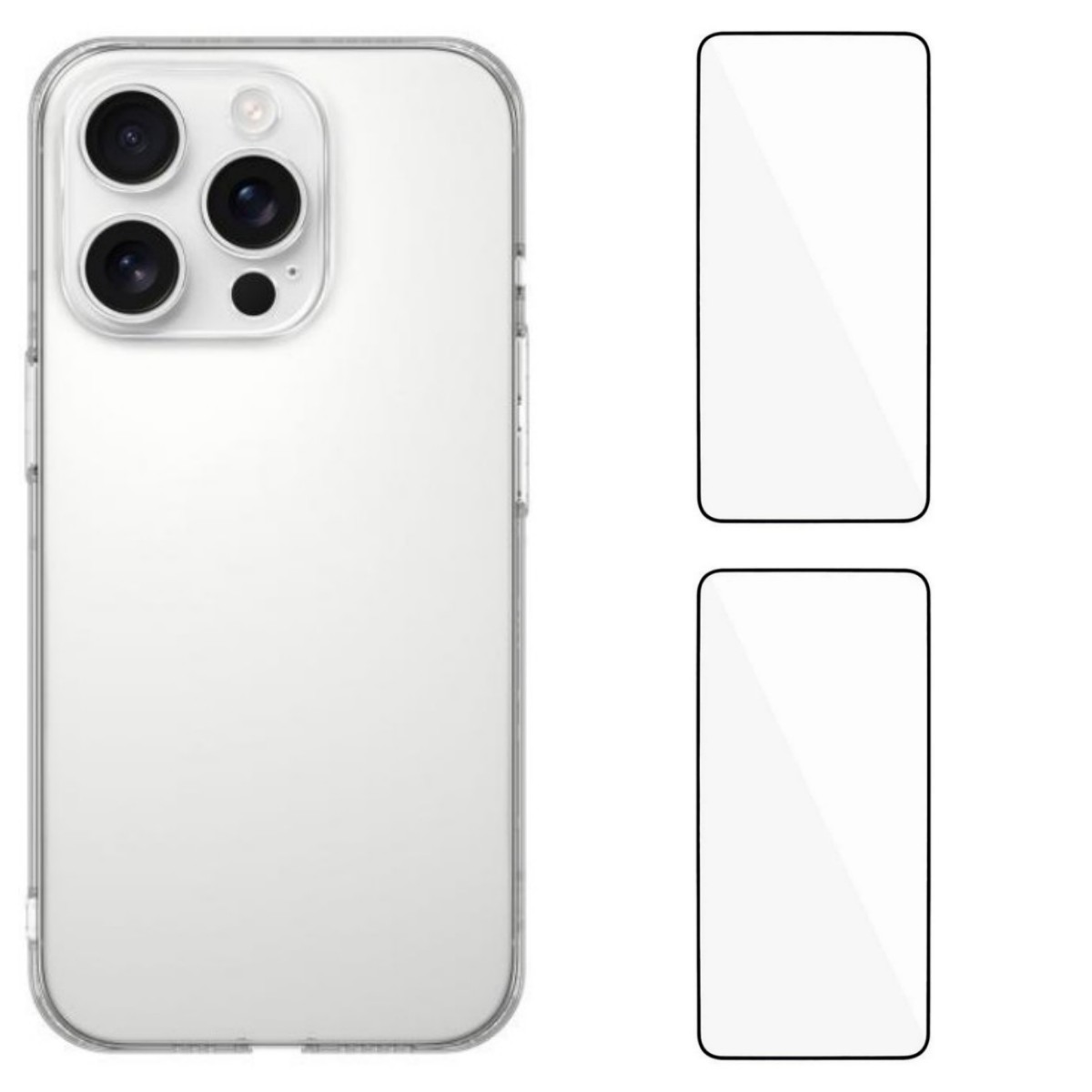 For iPhone 16 Pro Max Phone Cover with 2 Screen Films WANLONFENG YJ1 Series Clear TPU Case Precise Lens Hole 1.5mm Rounded Edge - Transparent