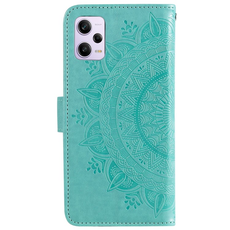 Pour Xiaomi Redmi Note 12 Pro 5g Anti-Scratch PU le Cuir Portefeuille en Cuir Stand Mandala Fleur Imprimé Magnétique Couvrette Anti-poussière - Vert-5