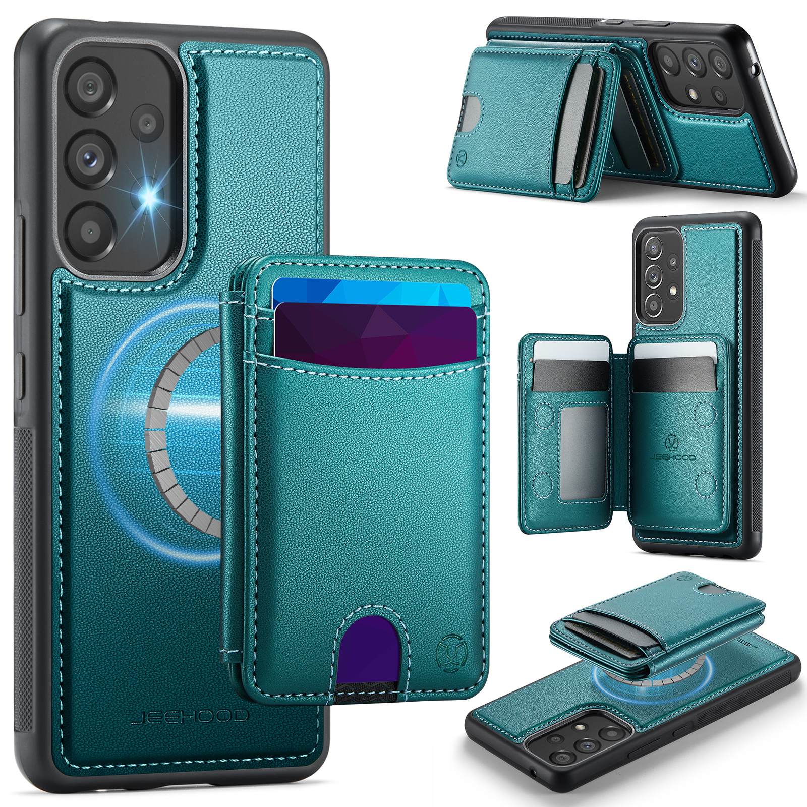JEEHOOD For Samsung Galaxy A53 5G Magnetic Case J10 Leather Back Phone Cover with Detachable Card Holder Kickstand - Blue
