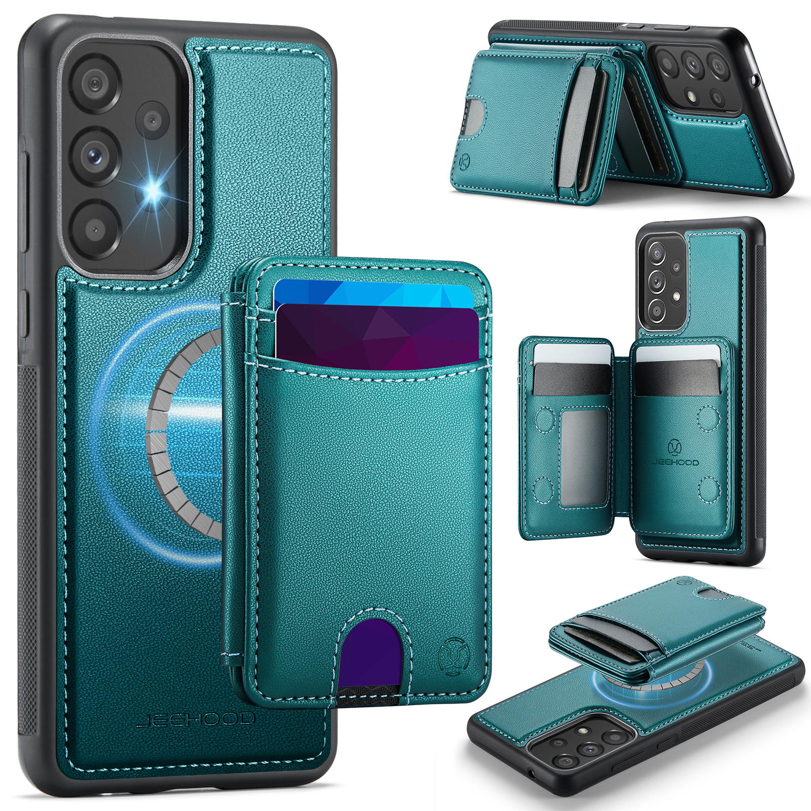 JEEHOOD For Samsung Galaxy A33 5G Magnetic Case J10 Leather Back Phone Cover with Detachable Card Holder Kickstand - Blue