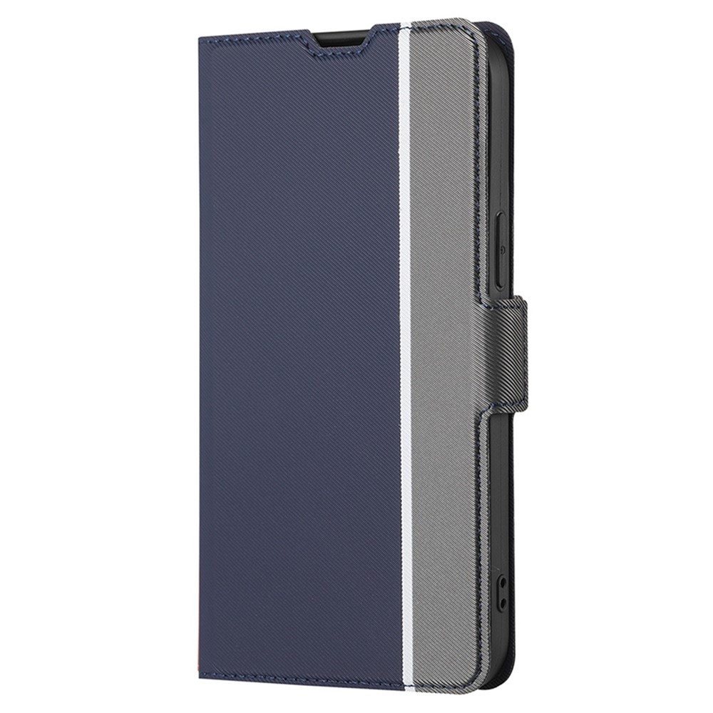For Oppo A17 4G Ultra Thin PU Leather Phone Case Card Holder Twill Texture Dual Magnet Clasp Wear-resistant Cell Phone Cover Stand - Blue-7