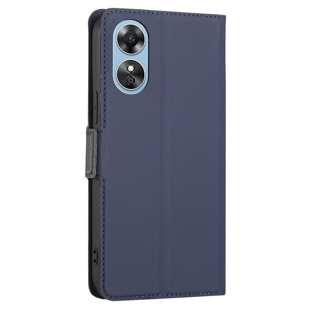 For Oppo A17 4G Ultra Thin PU Leather Phone Case Card Holder Twill Texture Dual Magnet Clasp Wear-resistant Cell Phone Cover Stand - Blue-8