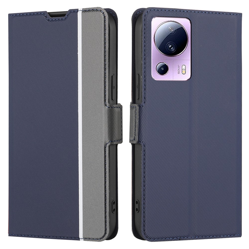 Anti-fall Dual Magnet Clasp Phone Cover For Xiaomi Civi 2 5G Ultra Thin Skin-friendly Twill Texture PU Leather Phone Case with Card Holder Stand - Blue-1
