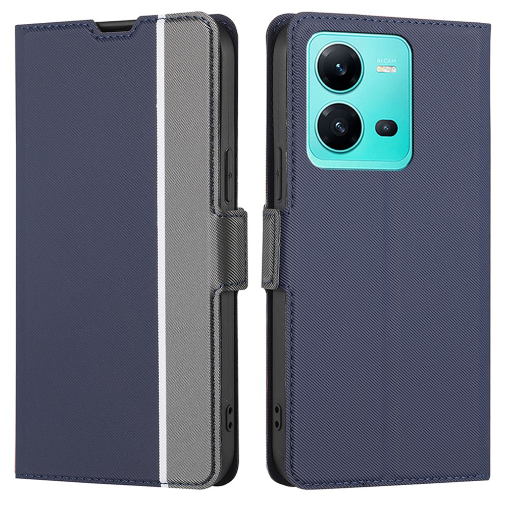 PU Leather Phone Case For vivo V25 5G / V25e 4G, Twill Texture Dual Magnet Clasp Full Protection Anti-scratch Mobile Phone Cover with Card Holder Stand - Blue-1