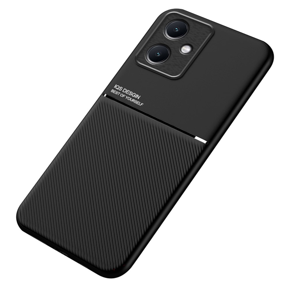 Back Protector for Xiaomi Redmi Note 12 5G, Lines Imprinted PU Leather+TPU Hybrid Shell with Built-in Metal Sheet - Black-1