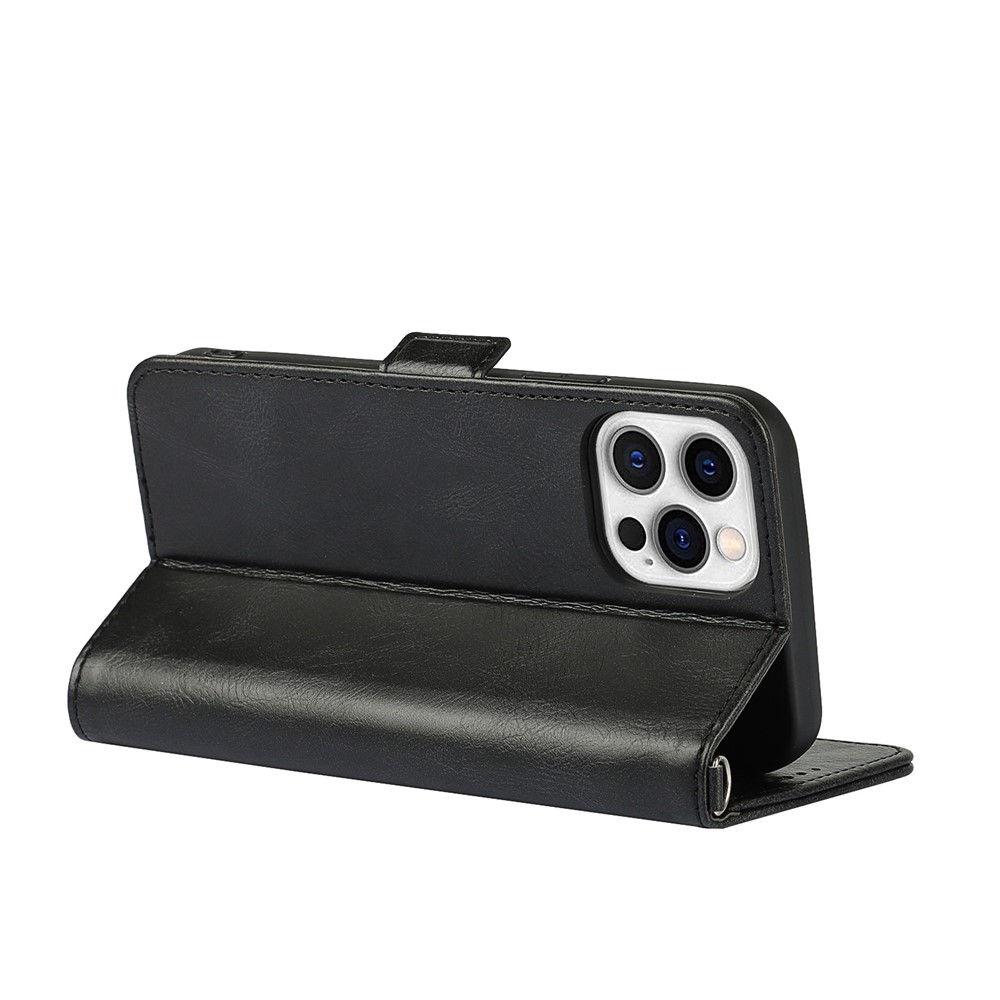 For iPhone 14 Pro Max Anti-scratch Phone Case Retro Wallet Stand Magnetic Clasp Drop Proof Flip Leather Phone Cover with Strap - Black-4