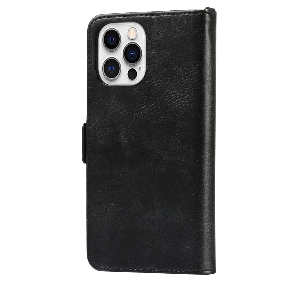 For iPhone 14 Pro Max Anti-scratch Phone Case Retro Wallet Stand Magnetic Clasp Drop Proof Flip Leather Phone Cover with Strap - Black-9