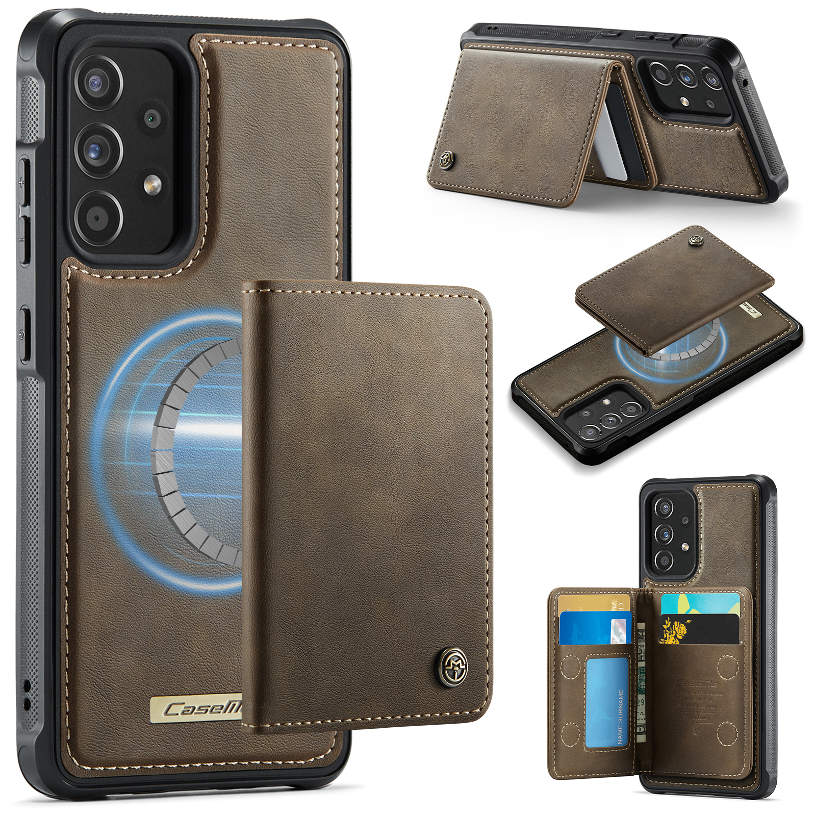 CASEME For Samsung Galaxy A52s 5G / Galaxy A52 5G Magnetic Case ME80 Series Leather PC TPU Phone Cover with Detachable Wallet - Coffee