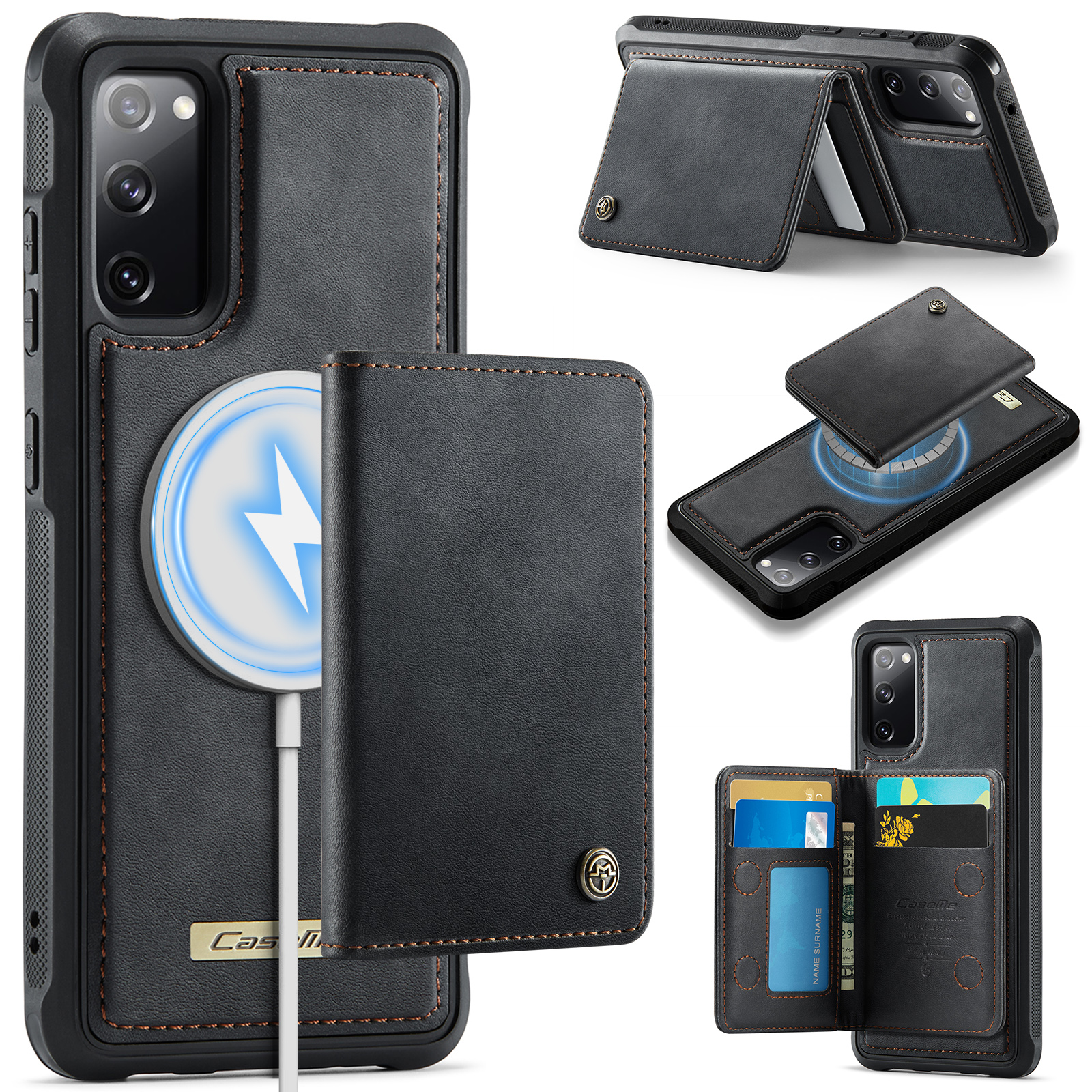 CASEME For Samsung Galaxy S20 FE Magnetic Case  ME80 Series Leather PC TPU Phone Cover with Detachable Wallet - Black