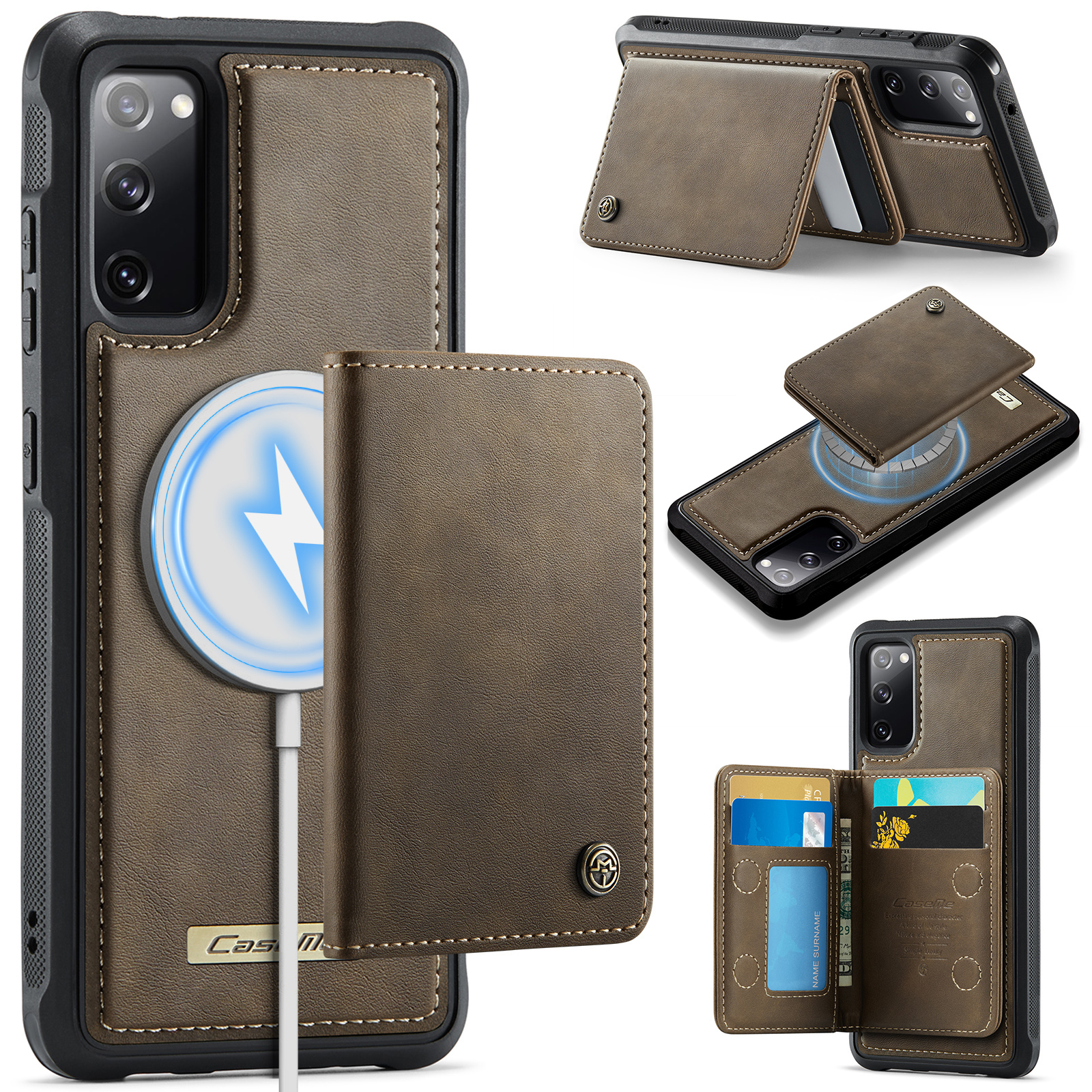 CASEME For Samsung Galaxy S20 FE Magnetic Case  ME80 Series Leather PC TPU Phone Cover with Detachable Wallet - Coffee