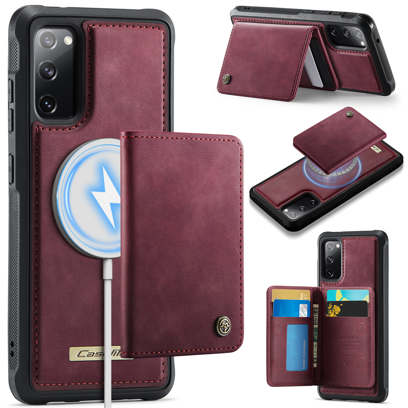 CASEME For Samsung Galaxy S20 FE Magnetic Case  ME80 Series Leather PC TPU Phone Cover with Detachable Wallet - Red