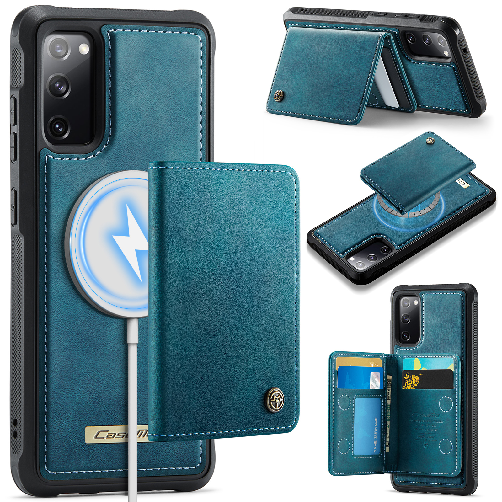 CASEME For Samsung Galaxy S20 FE Magnetic Case  ME80 Series Leather PC TPU Phone Cover with Detachable Wallet - Green