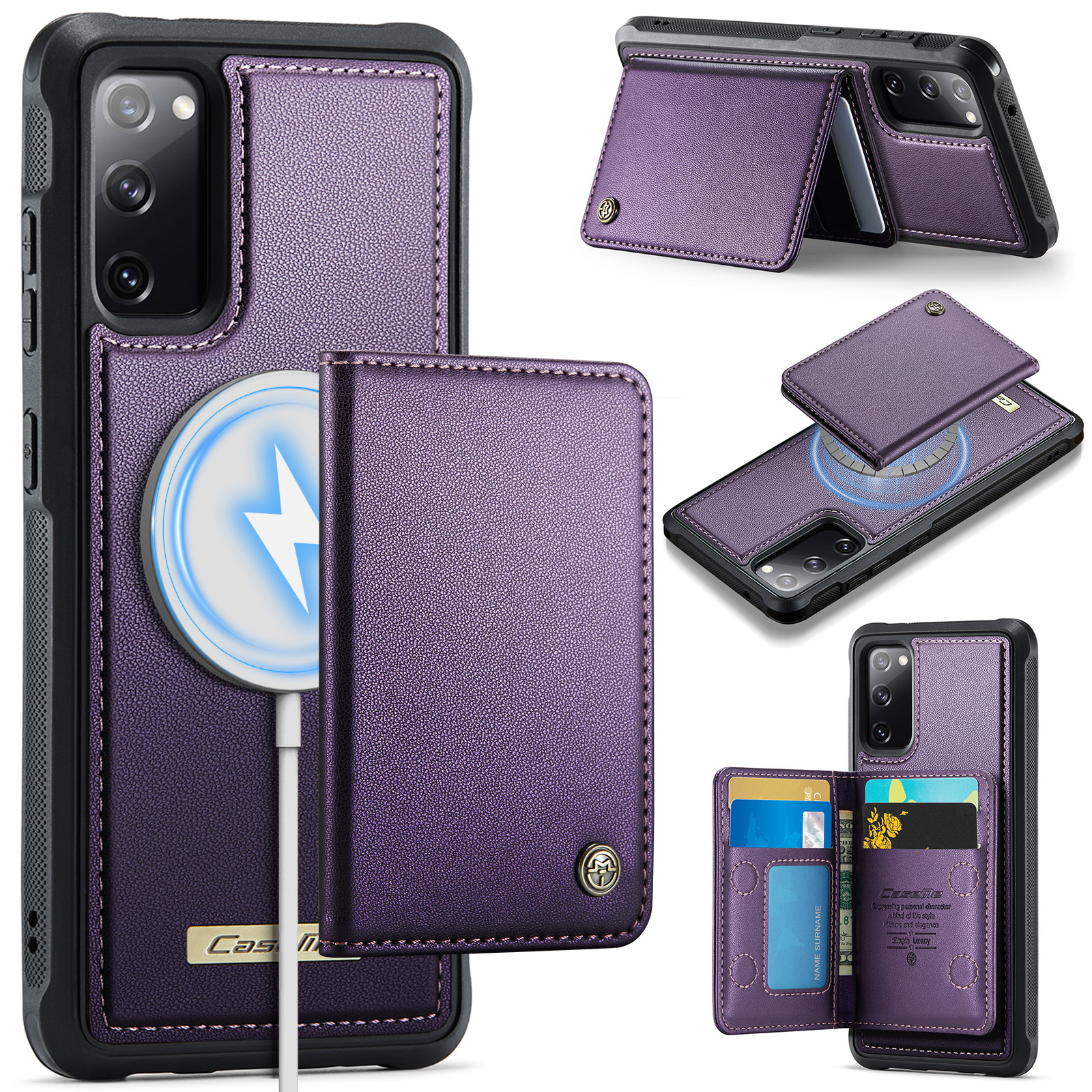 CASEME For Samsung Galaxy S20 FE Magnetic Case  ME80 Series Leather PC TPU Phone Cover with Detachable Wallet - Purple