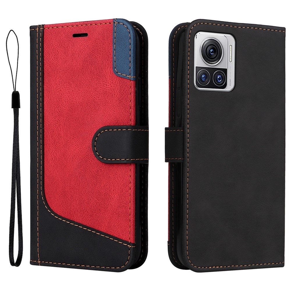 For Motorola Moto X30 Pro 5G / Edge 30 Ultra 5G Three-color Splicing Flip Wallet Case PU Leather Stand Magnetic Anti-Fingerprint Phone Cover with Wrist Strap - Black-1