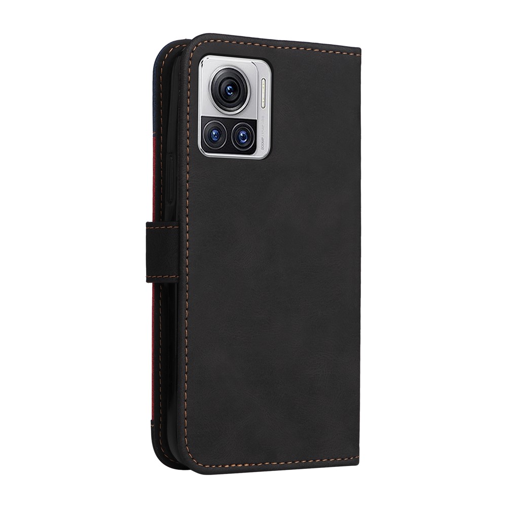For Motorola Moto X30 Pro 5G / Edge 30 Ultra 5G Three-color Splicing Flip Wallet Case PU Leather Stand Magnetic Anti-Fingerprint Phone Cover with Wrist Strap - Black-11