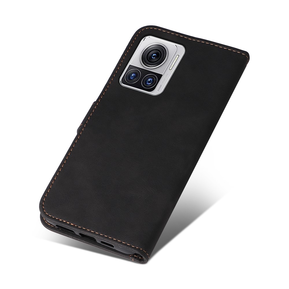 For Motorola Moto X30 Pro 5G / Edge 30 Ultra 5G Three-color Splicing Flip Wallet Case PU Leather Stand Magnetic Anti-Fingerprint Phone Cover with Wrist Strap - Black-12