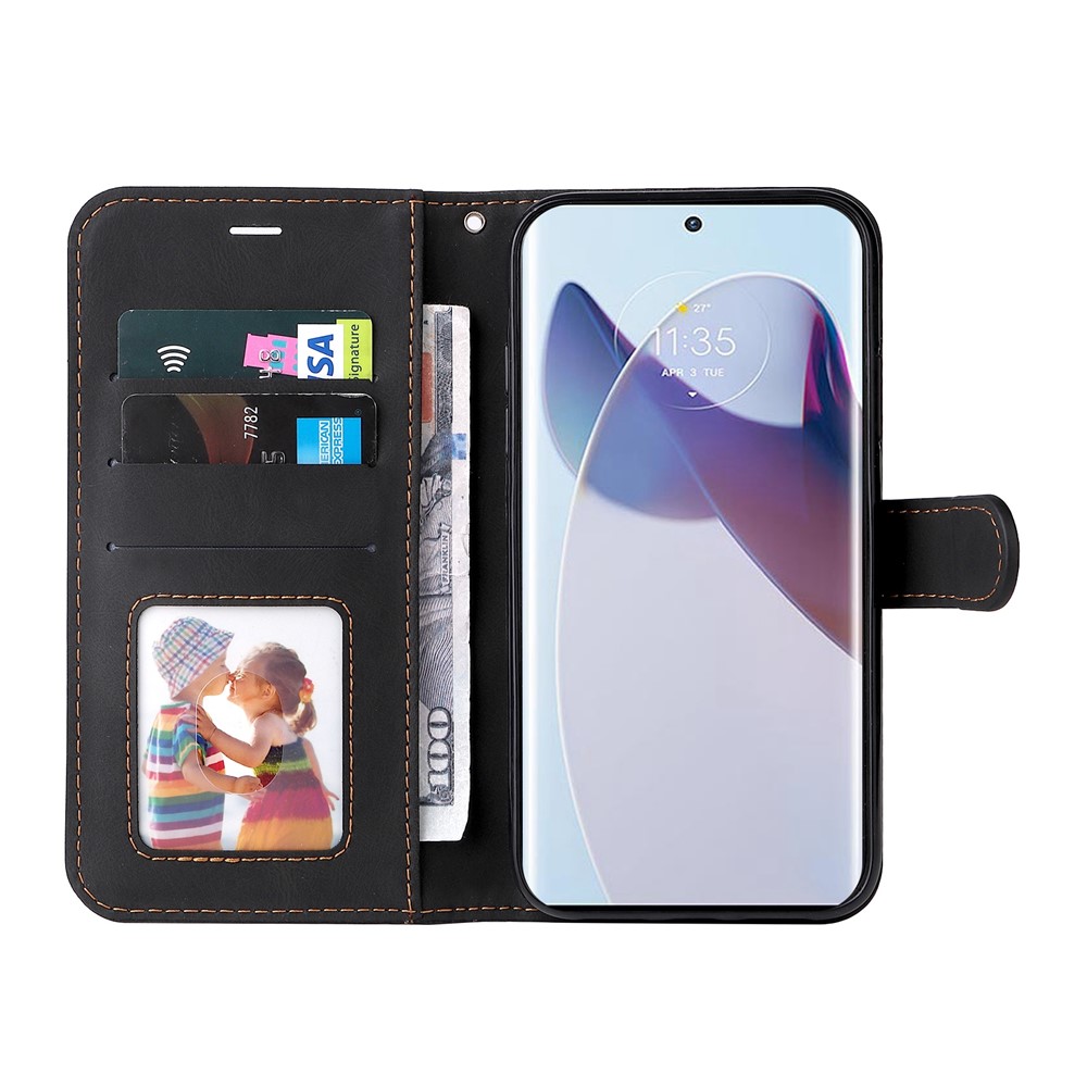For Motorola Moto X30 Pro 5G / Edge 30 Ultra 5G Three-color Splicing Flip Wallet Case PU Leather Stand Magnetic Anti-Fingerprint Phone Cover with Wrist Strap - Black-2