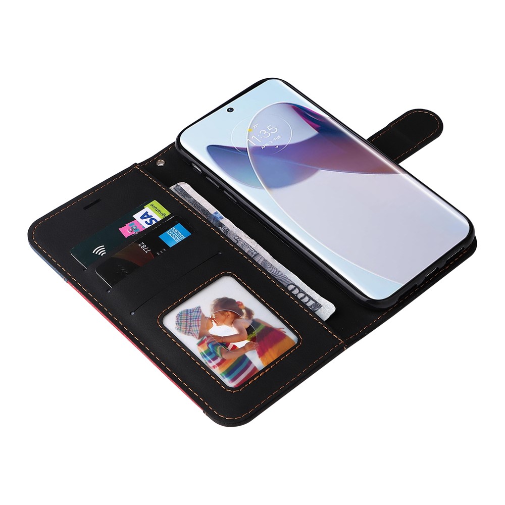 For Motorola Moto X30 Pro 5G / Edge 30 Ultra 5G Three-color Splicing Flip Wallet Case PU Leather Stand Magnetic Anti-Fingerprint Phone Cover with Wrist Strap - Black-3