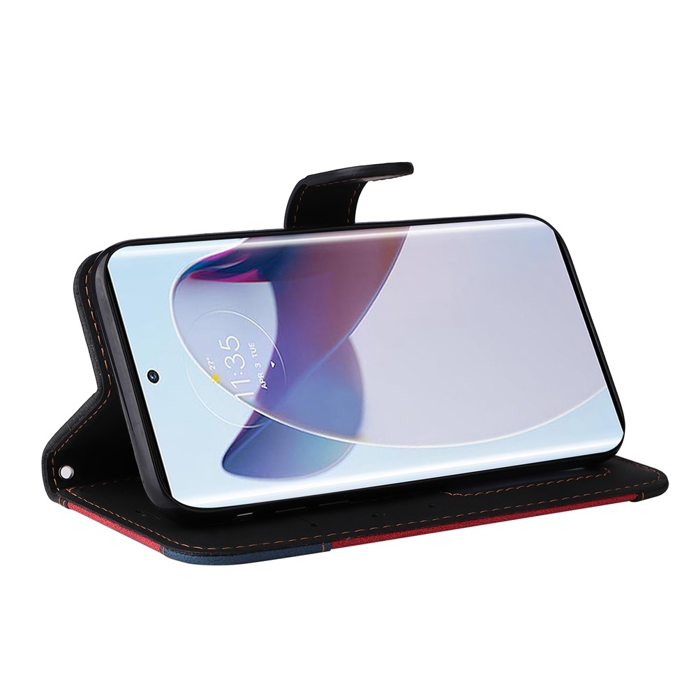 For Motorola Moto X30 Pro 5G / Edge 30 Ultra 5G Three-color Splicing Flip Wallet Case PU Leather Stand Magnetic Anti-Fingerprint Phone Cover with Wrist Strap - Black-4