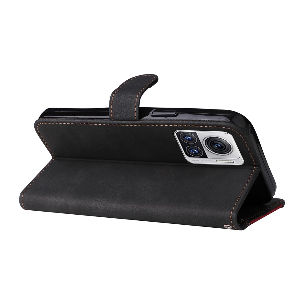 For Motorola Moto X30 Pro 5G / Edge 30 Ultra 5G Three-color Splicing Flip Wallet Case PU Leather Stand Magnetic Anti-Fingerprint Phone Cover with Wrist Strap - Black-5