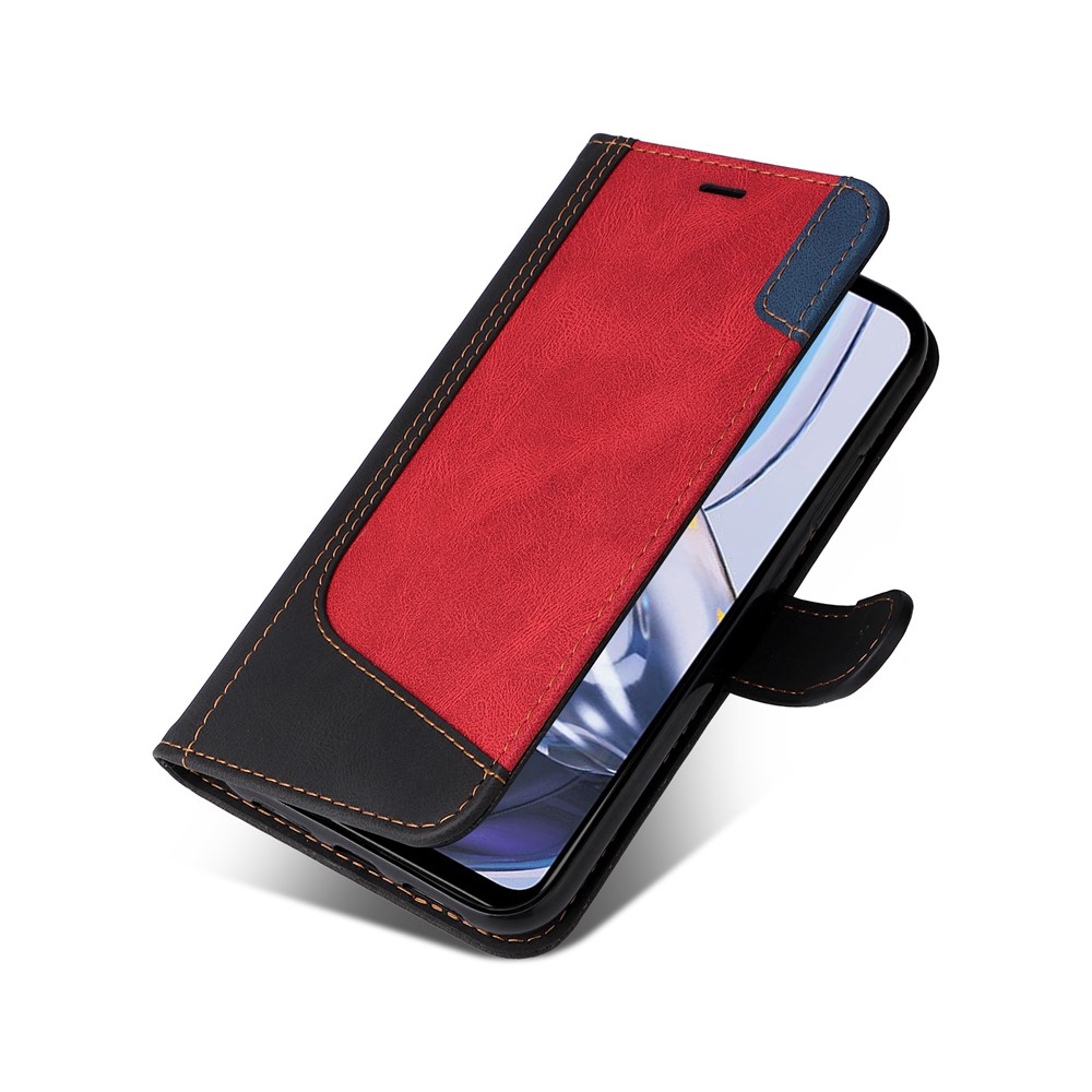 For Motorola Moto E22 4G PU Leather Three-color Splicing Wallet Case Full Body Protection Stand Magnetic Flip Phone Cover with Wrist Strap - Black-6