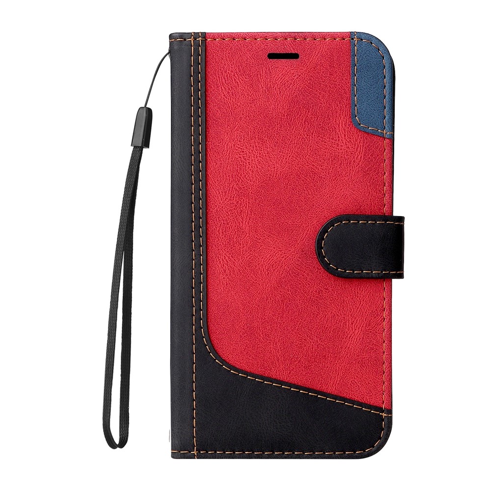 For Motorola Moto E22 4G PU Leather Three-color Splicing Wallet Case Full Body Protection Stand Magnetic Flip Phone Cover with Wrist Strap - Black-8