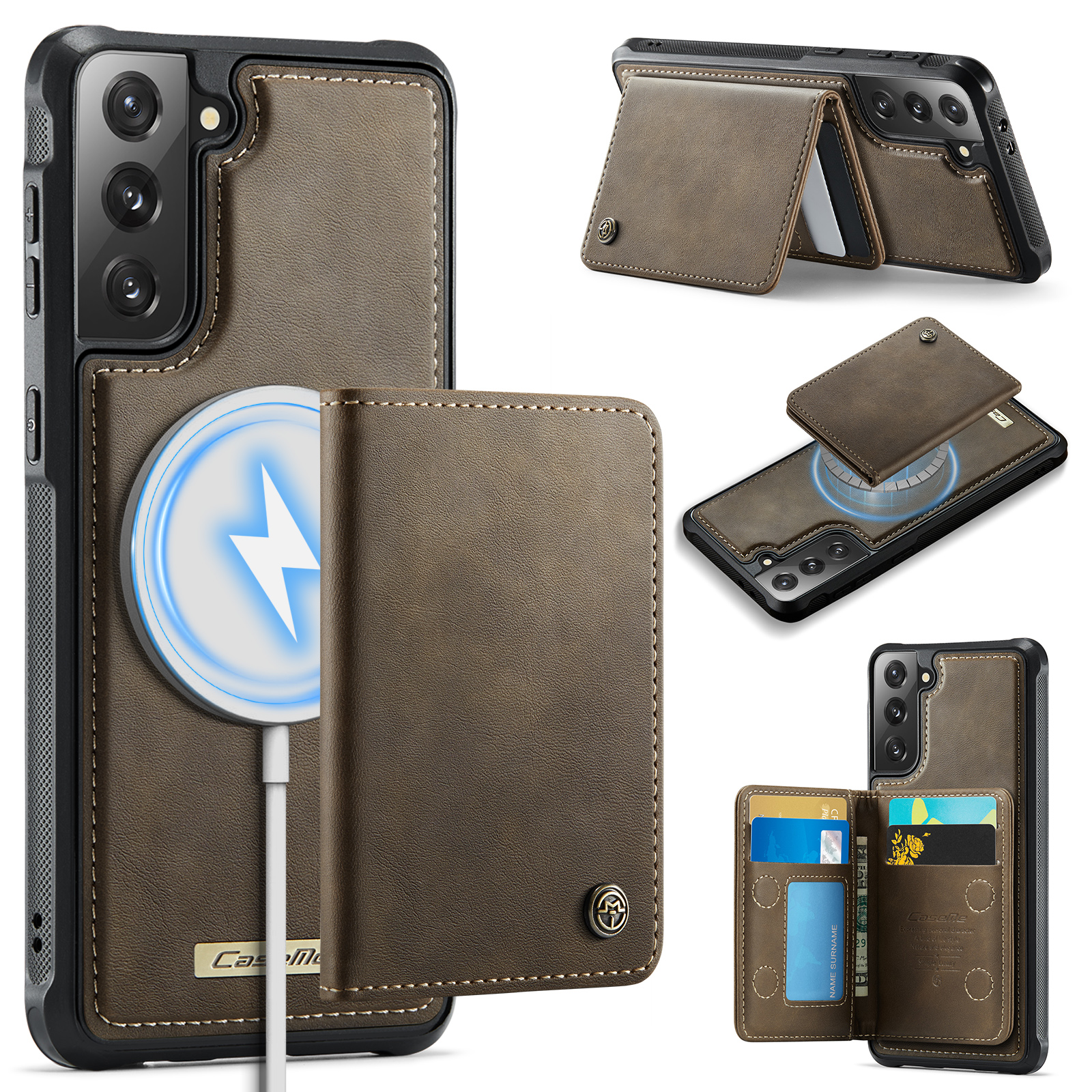CASEME For Samsung Galaxy S21 5G / Galaxy S21 4G Magnetic Case  ME80 Series Leather PC TPU Phone Cover with Detachable Wallet - Coffee
