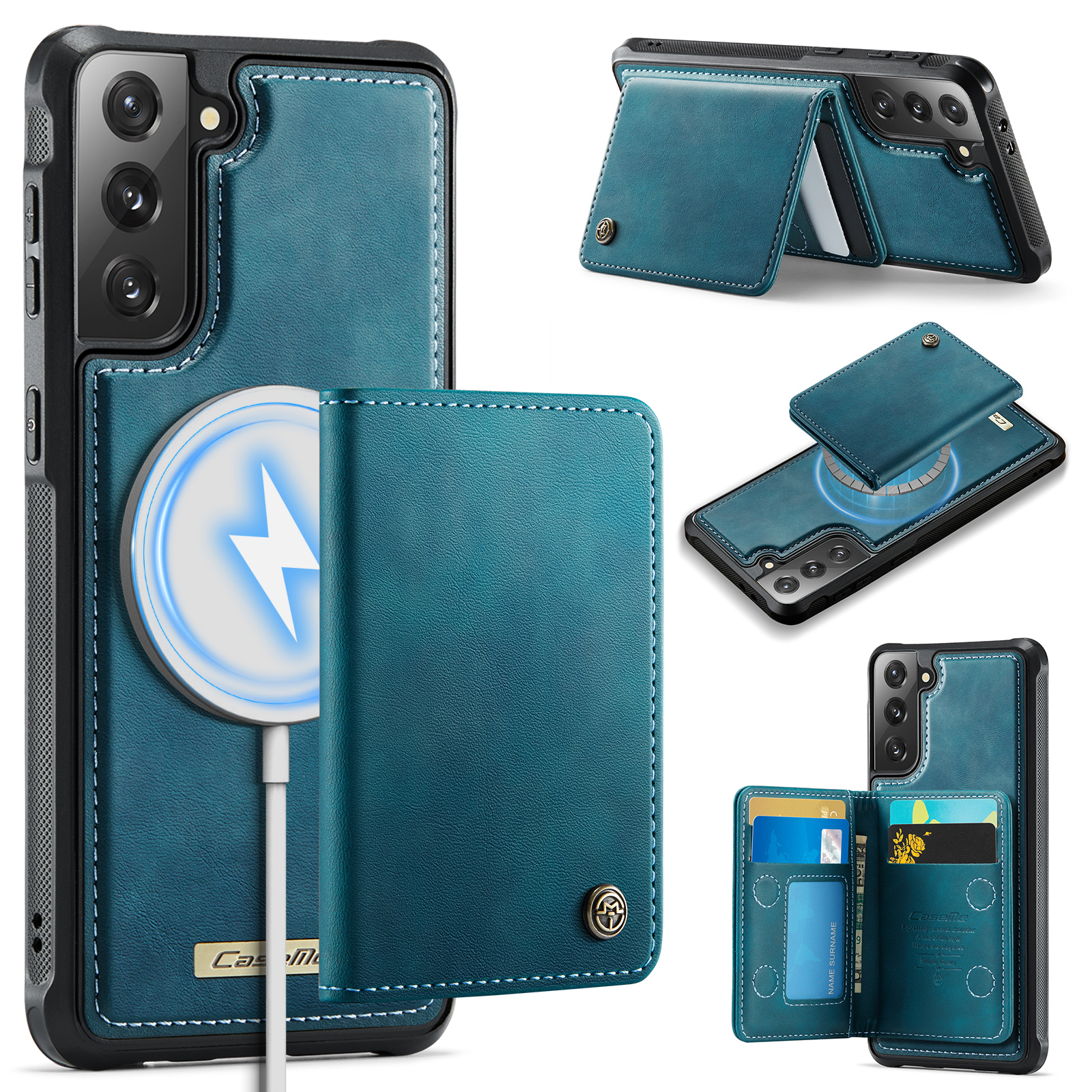 CASEME For Samsung Galaxy S21 5G / Galaxy S21 4G Magnetic Case  ME80 Series Leather PC TPU Phone Cover with Detachable Wallet - Green