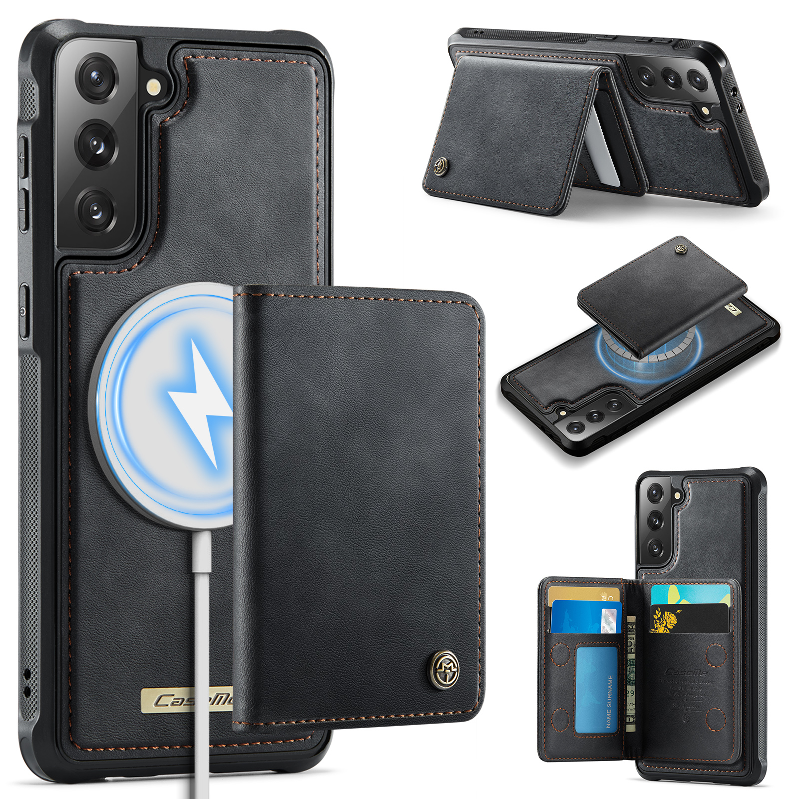 CASEME For Samsung Galaxy S21+ 5G Magnetic Case  ME80 Series Leather PC TPU Phone Cover with Detachable Wallet - Black