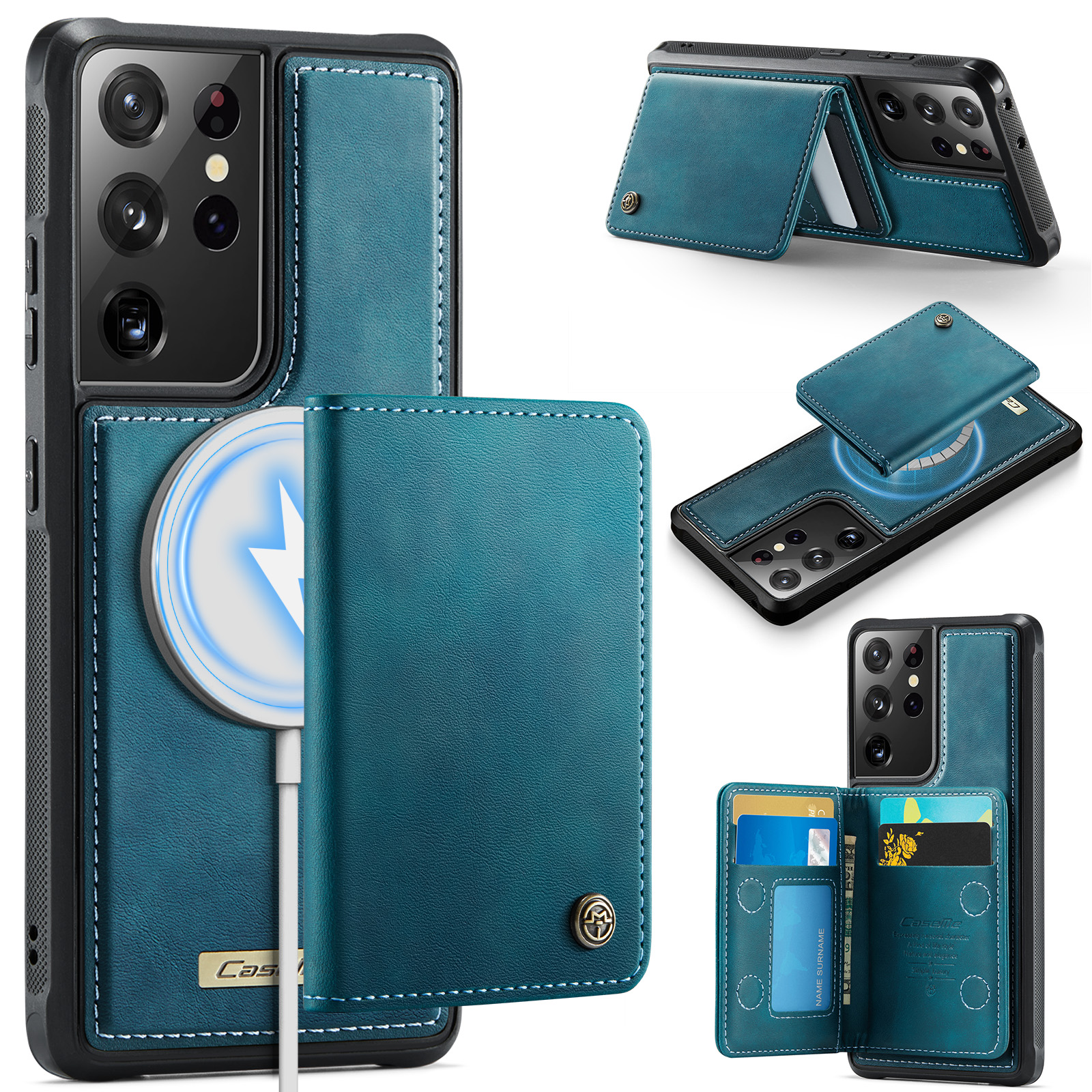 CASEME For Samsung Galaxy S21 Ultra 5G Magnetic Case  ME80 Series Leather PC TPU Phone Cover with Detachable Wallet - Green