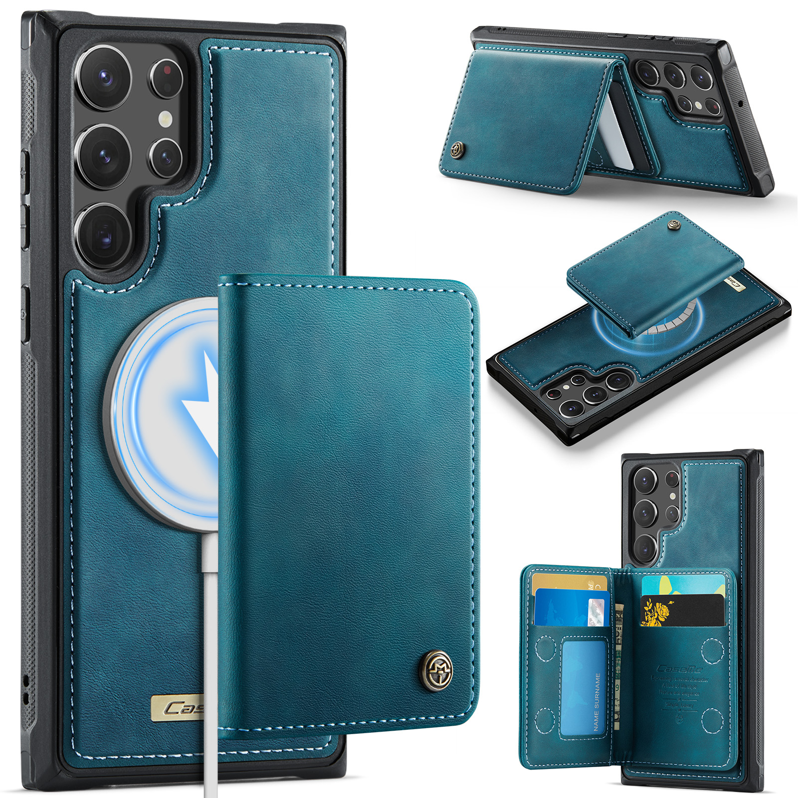 CASEME For Samsung Galaxy S22 Ultra 5G Magnetic Case  ME80 Series Leather PC TPU Phone Cover with Detachable Wallet - Green