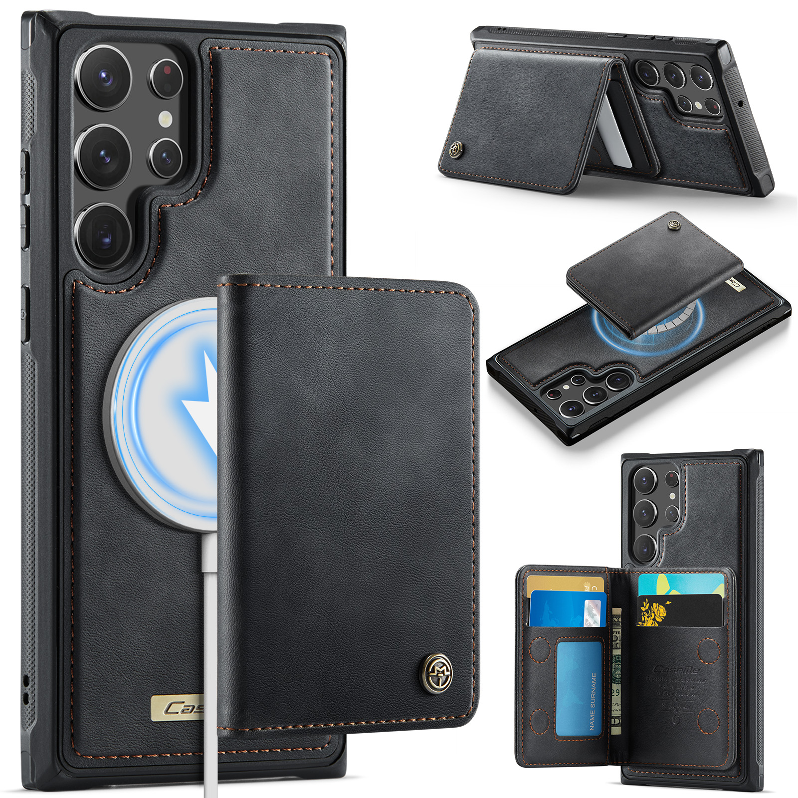 CASEME For Samsung Galaxy S22 Ultra 5G Magnetic Case  ME80 Series Leather PC TPU Phone Cover with Detachable Wallet - Black