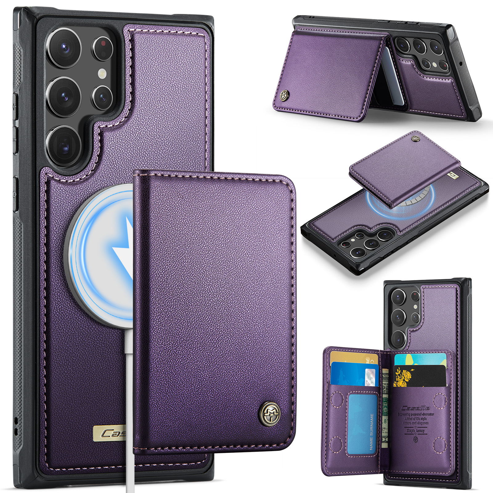 CASEME For Samsung Galaxy S22 Ultra 5G Magnetic Case  ME80 Series Leather PC TPU Phone Cover with Detachable Wallet - Purple