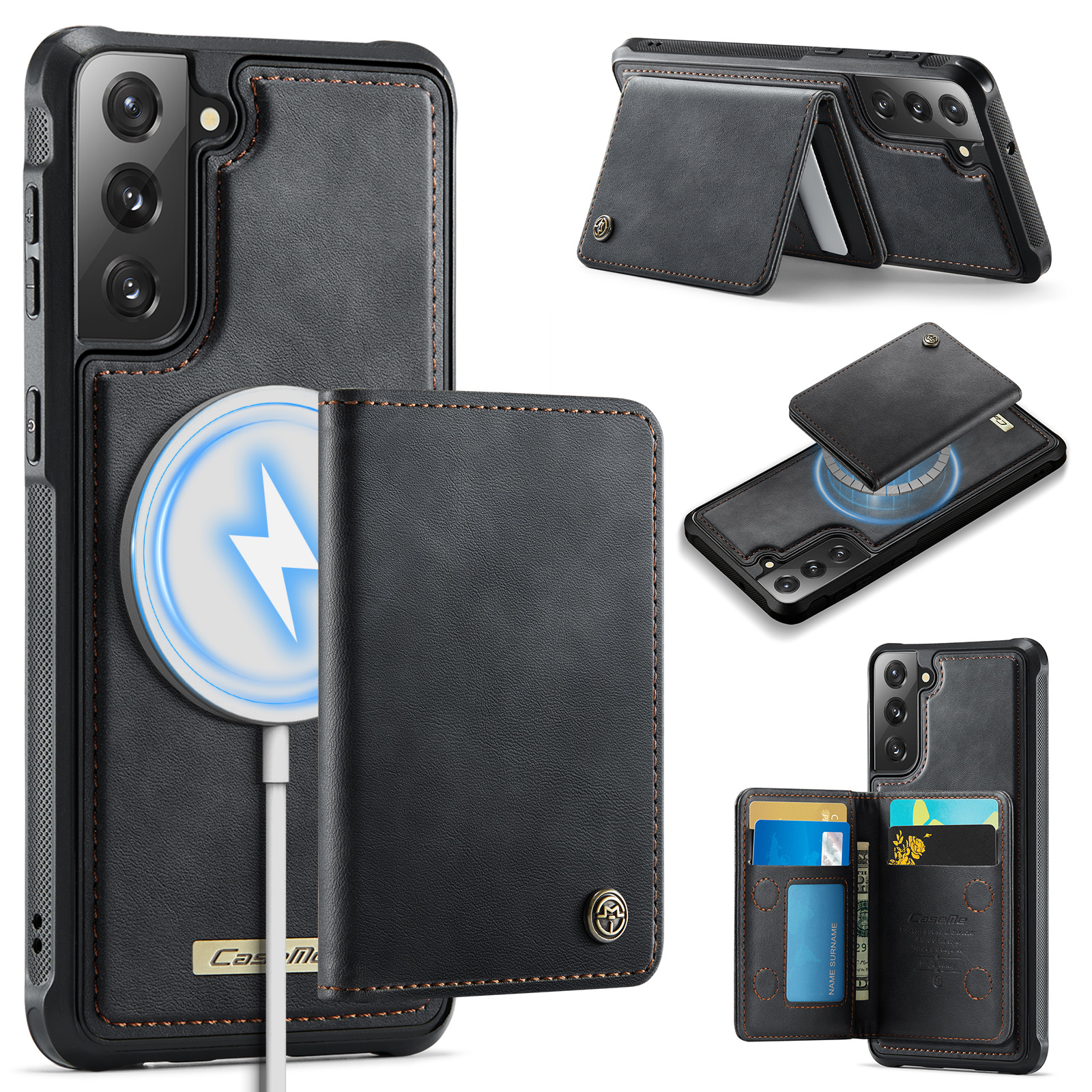 CASEME For Samsung Galaxy S22 5G Magnetic Case  ME80 Series Leather PC TPU Phone Cover with Detachable Wallet - Black